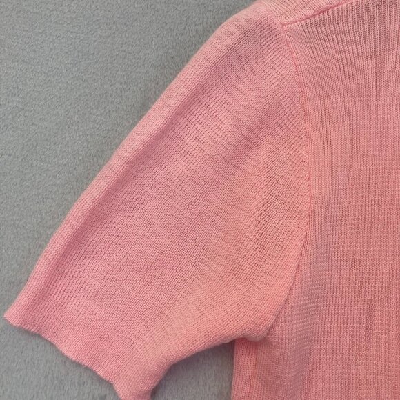 Vintage MacHenry Womens Button Up Short Sleeve Sweater Size Large Pink Cardigan - Picture 12 of 12